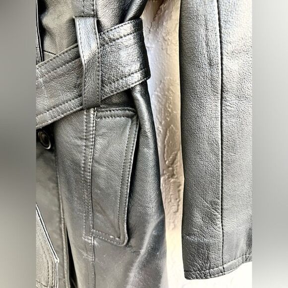 Cooper collection genuine leather trench coat large lapels size medium - Picture 5 of 11